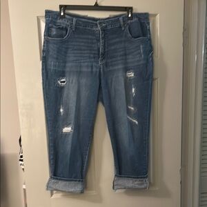 Distressed Blue denim capris